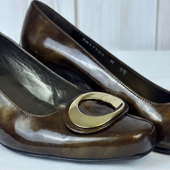 Stuart Weitzman Copper Brown Gold Swirl Pumps Kitten Heel Leather Heels Size 5.5 - Picture 11 of 16
